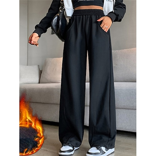 Per donna Pantaloni della tuta A zampa Attivo Di tendenza Streetwear Lunghezza intera Vita alta Liscio Tasche Vita elastica Taglio alto Tenere al caldo Comfort Morbido Media elasticità Esterno Da