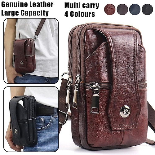 

Homme Sac bandoulière Sac d'épaule Sac de téléphone portable Sacoche ceinture Cuir Extérieur Achats du quotidien Fermeture Grande Capacité Etanche Poids Léger Couleur unie Marron foncé (trois couches