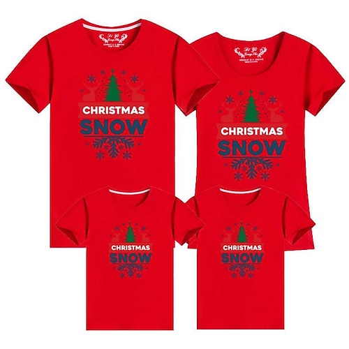 

Olhar de família Natal Tops Letra Padrão de natal Presentes de Natal Azul Claro Azul Céu Amarelo brilhante Manga Curta Adorável Roupas Combinando
