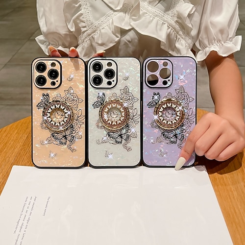 

Handy Hülle Handyhüllen Für iPhone 15 Pro Max Plus iPhone 14 13 12 11 Pro Max Plus Rückseite Inhaber anrufen Bling Glitzer glänzend Stoßresistent Schmetterling Blume Blumen TPU