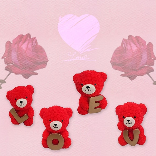 

4pcs Valentine's Day Bear Decor Resin Rose Bear Love Creative Gifts Resin Craft Home Bedroom Decor