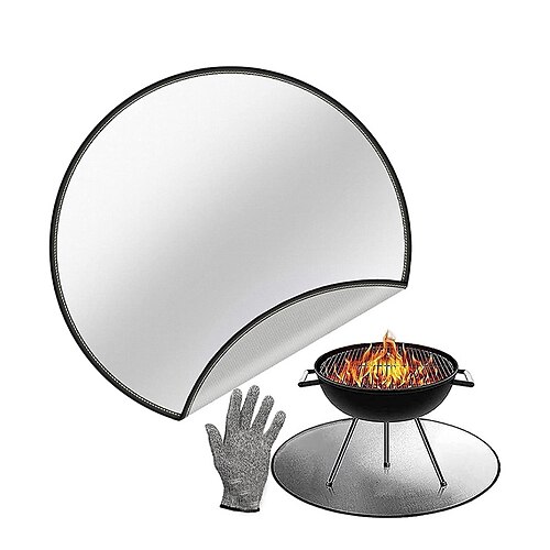 

Outdoor Barbecue Fireproof Mat Flame Retardant and High Temperature Resistant Silicone Coating Aluminum Foil Insulation Fire Pit Mat Circular Thickened Version