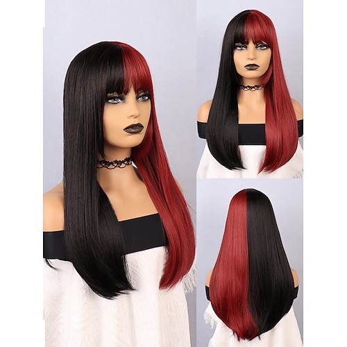 

Pelucas de cosplay Pelucas sintéticas Recto Liso Natural Flequillo recto Peluca 22 pulgadas Negro / Rojo Pelo sintético Mujer Múltiples colores Color Mezclado