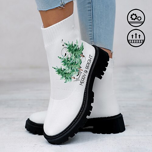 

Femme Bottes Imprimer des chaussures Chaussures de Noël Chaussettes Noël du quotidien Arbre de Noël Bottes mi-mollet Hiver Talon Plat Bout rond Bout fermé Mode Décontractées Confort Tissage Volant