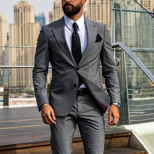 

Costume Homme Mariage Soirée Ensemble 2 pièces Gris foncé Couleur Pleine Coupe Sur-Mesure Droit deux boutons 2023