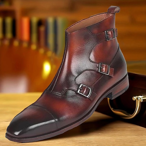 

Homens Botas Retro Sapatos formais Bullock Shoes Sapatos de vestir Caminhada Formais Diário Couro Ecológico Quente Aumentar a Altura Absorção de choque Botas / Botins Fivela Castanho avermelhado Preto