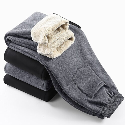 

Men's Sherpa Fleece Pants Sweatpants Joggers Pocket Drawstring Elastic Waist Plain Comfort Breathable Outdoor Daily Going out Fashion Casual Black Black Straight Leg