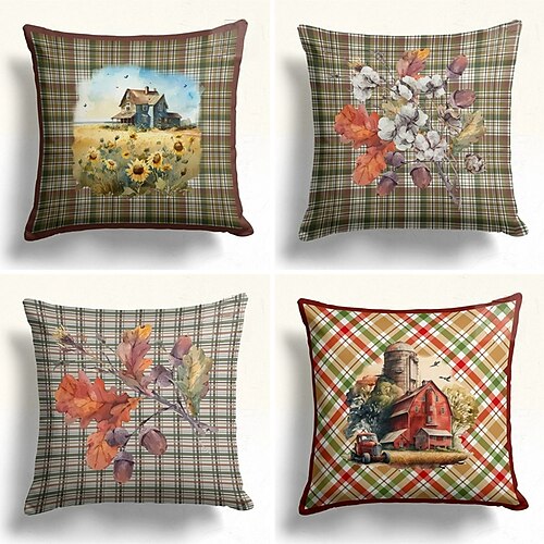 

Farmhouse Plaid Double Side Pillow Cover 1PC Soft Decorative Square Cushion Case Pillowcase for Bedroom Livingroom Sofa Couch Chair