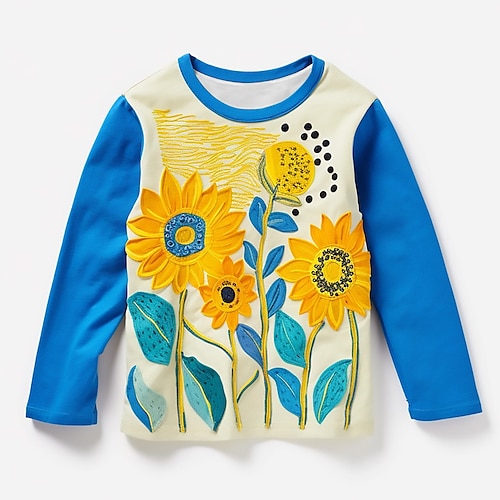 

Chica 3D Floral Camiseta Camisa Manga Larga Impresión 3D Otoño Invierno Activo Moda Estilo lindo Poliéster Niños 3-12 años Cuello Barco Exterior Casual Diario Ajuste regular