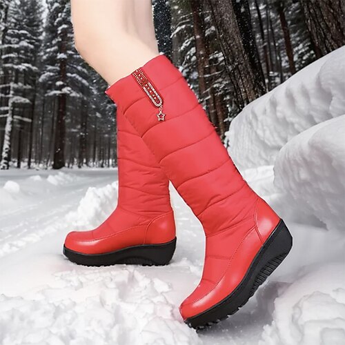 

Damen Stiefel Schneestiefel Outdoor Täglich Feste Farbe Innenfutter aus Fleece Kniehohe Stiefel Winter Plattform Flacher Absatz Runde Zehe Plüsch Brautkleider schlicht Komfort Polyester PU Halbschuhe