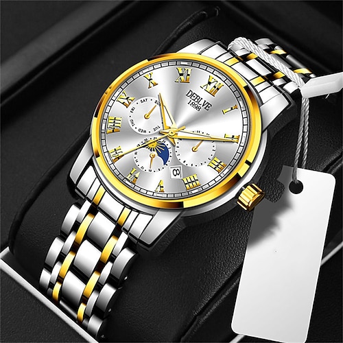 

nouvelle marque derlve montre bracelet en acier pour hommes mode calendrier lumineux calendrier lumineux montre à quartz multifonction montre de sport étanche