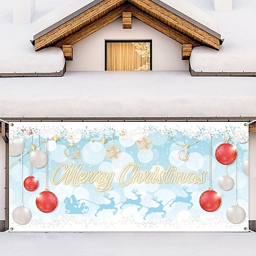 

Christmas Outdoor Garage Door Cover Ornaments Xmas Door Banner Party Large Door Mural Christmas Backdrop Decoration for Holiday Home Wall Decorations