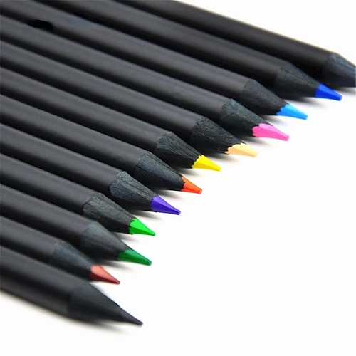 

Juego de 12 colores de lápiz de color de madera negro, lápiz de color artístico, herramientas de pintura de dibujo para niños, papelería, materiales de escritura, suministros escolares