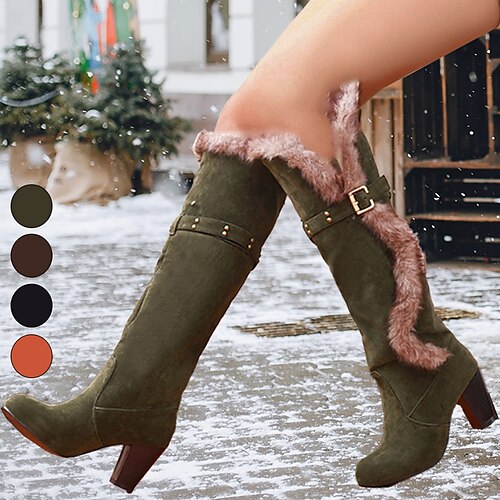 

Damen Stiefel Schneestiefel Übergrössen Winterstiefel Party Outdoor Täglich Feste Farbe Innenfutter aus Fleece Kniehohe Stiefel Winter Konischer Absatz Blockabsatz Runde Zehe Vintage Modisch Plüsch