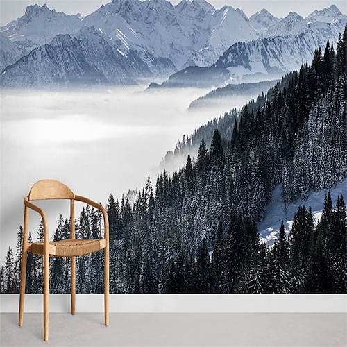 

Papier peint paysage mural fantastique paysage d'hiver revêtement mural autocollant à décoller et à coller amovible en PVC/vinyle matériau auto-adhésif/adhésif requis décoration murale pour salon