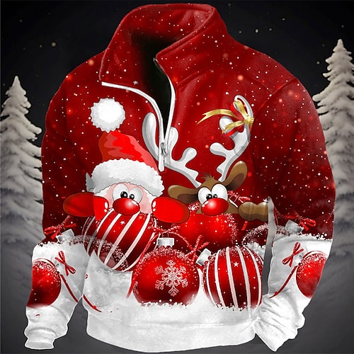 

Santa Claus Graphic Prints Men's Daily 3D Print Sweatshirt Christmas Vacation Going out Sweatshirts Red Long Sleeve Stand Collar Print Fleece Spring & Fall Designer Hoodie Sweatshirt