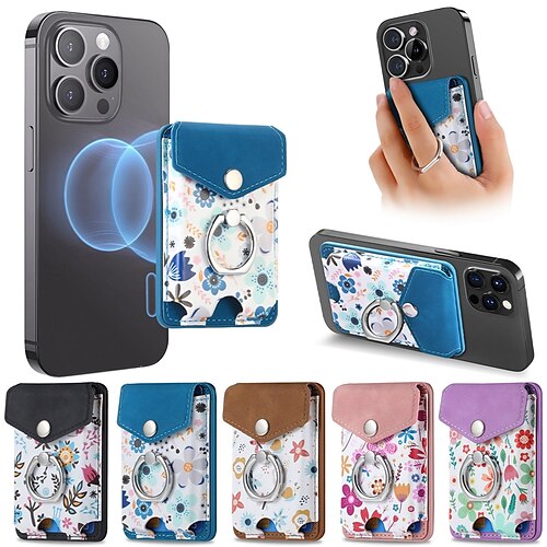 

téléphone Coque Pour Universel Coque Arriere Adsorption Magnétique Aimantée Anneau de Maintien Magnétique Fente pour carte Rétro TPU faux cuir