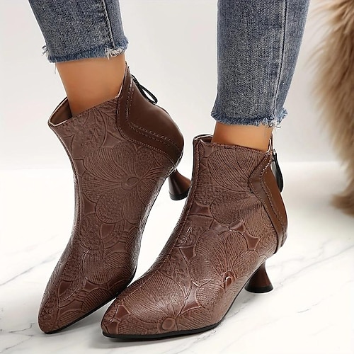 

Women's Boots Heel Boots Outdoor Daily Booties Ankle Boots Sparkling Glitter Stiletto Heel Pointed Toe Elegant Plush Casual PU Zipper Black Brown