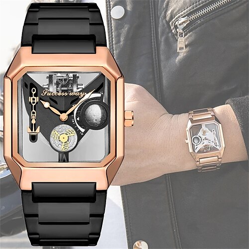 

Mens Watches Square Unique Sport Mens Transparent Hollow Dial Watches Man Mechanical Watches Wristwatch Relogio Masculino