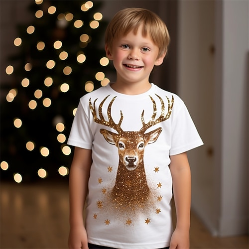 

Natal meninos 3d alce veado camiseta manga curta impressão 3d outono ativo esportes moda poliéster crianças 3-12 anos ao ar livre casual diário ajuste regular