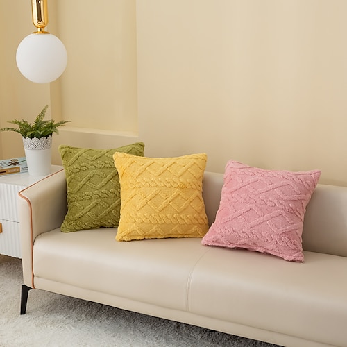 

Decorative Toss Pillows Knitted Throw Pillow Cover for Bedroom Livingroom Sofa Couch Chair Bench Pink Sage Green Yellow