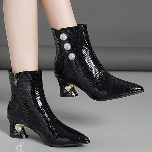 

Women's Boots Comfort Shoes Outdoor Daily Booties Ankle Boots Chunky Heel Pointed Toe Elegant Casual Comfort Faux Leather Zipper Black