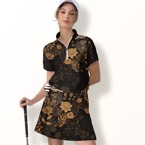 

Femme T-shirt POLO Chemise de golf Respirable Séchage rapide Evacuation de l'humidité Manche Courte Vêtements de golf Top Standard Zippé Col Montant Floral Eté Tennis Le golf Pickleball