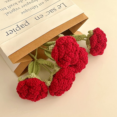 

Artificial Knitted Wool Flowers Crochet Rose Floral Handmade Flower Flocked Fake Plants Wedding Bouquet Bridle Indoor Outdoor Home Kitchen Office Table