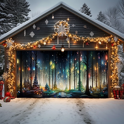 

Weihnachts-Garagentor-Abdeckung für den Außenbereich, bunte Lichter, Weihnachtstür-Banner, Party, großes Tür-Wandbild, Weihnachtshintergrund-Dekoration für Ferienhaus-Wanddekorationen