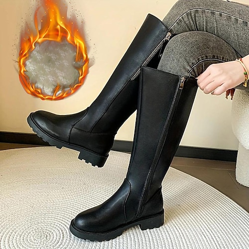 

Damen Stiefel Schneestiefel Winterstiefel Outdoor Arbeit Täglich Feste Farbe Innenfutter aus Fleece Kniehohe Stiefel Winter Reißverschluss Flacher Absatz Runde Zehe Plüsch Brautkleider schlicht