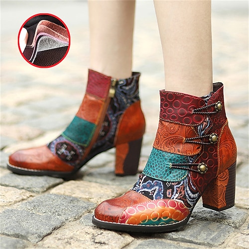 

Damen Stiefel Handgefertigte Schuhe Vintage-Schuhe Täglich Stiefeletten Stiefeletten Reißverschluss Knopf Blockabsatz Runde Zehe Vintage Brautkleider schlicht Komfort Leder Polyester Reißverschluss