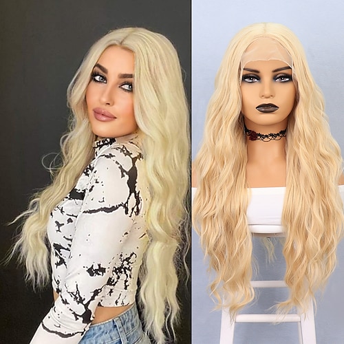 

Synthetic Lace Wig Curly Style 26 inch Blonde Middle Part 13x4x1 T Part Lace Front Wig Women's Wig Light golden