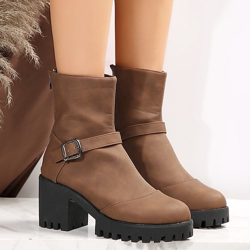 

Mujer Botas Botas de Combate Tallas Grandes Zapatos Confort Exterior Diario Color sólido Botines Botines Plataforma Tacón Cuadrado Dedo redondo Clásico Casual Confort Ante Sintético Cremallera Morrón