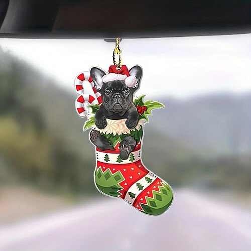 

Pendentif décoratif unique en acrylique 2D en forme de chagrin de chien – parfait pour les accessoires de voiture, la décoration de rétroviseur intérieur, l'ornement d'arbre de Noël et le porte-clés !