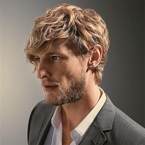 

Perruques courtes blondes bouclées pour hommes perruque blonde synthétique en couches naturelles moelleuses perruque de cheveux cosplay d'Halloween pour homme (blonde)