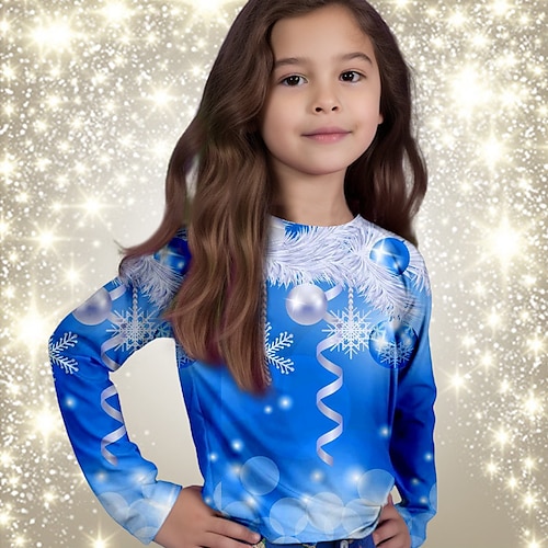 

Navidad Chica 3D Copo Camiseta Camisa Rosa Manga Larga Impresión 3D Otoño Invierno Activo Moda Estilo lindo Poliéster Niños 3-12 años Cuello Barco Exterior Casual Diario Ajuste regular