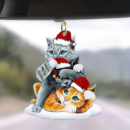 

Colgante decorativo plano 2d acrílico de gato bonito, decoración para espejo retrovisor de coche, adorno para árbol de Navidad, bolsa, 1 ud. accesorios de llavero