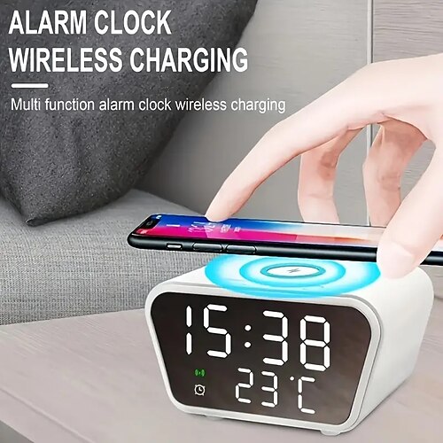 

Wireless Charger Pad LED Digital Alarm Clock Desktop Temperature Phone Chargers Stand 15W Fast Wireless Charging Dock Station