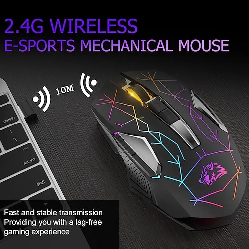 

Rechargeable Wireless Gaming Mouse - Silent Rainbow RGB Backlit Ergonomic Design for High Performance PC Gaming on Windows/Mac/Vista