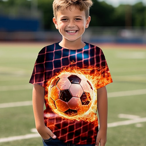 

Jungen 3D Fußball T-Shirt Hemd Kurzarm 3D-Druck Sommer Frühling Aktiv Sport Modisch Polyester kinderkleidung 3-12 Jahre Rundhalsausschnitt Outdoor Casual Täglich Regular Fit