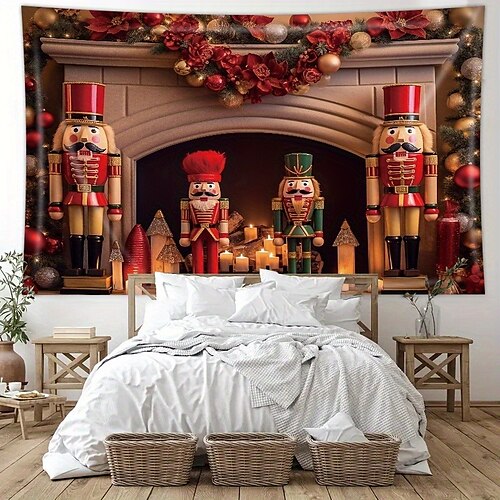 

Tapiz colgante de Cascanueces de Navidad, arte de pared, tapiz grande de Navidad, decoración mural, fotografía, telón de fondo, manta, cortina, hogar, dormitorio, sala de estar