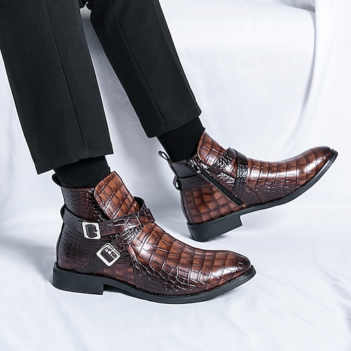 

Homens Botas Sapatas da manta do estilo britânico Botas da Moda Casual Formais Diário Couro Ecológico Confortável Antiderrapante Botas / Botins zíper Preto Marron Outono Inverno