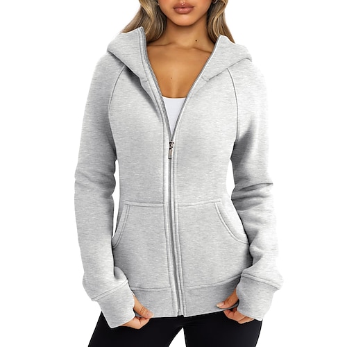 

Sweatshirt Sweat à capuche zippé Sweat Plein Poches latérales Sweat à capuche Pour Femme Adulte Non-imprimable 100 % Polyester Plein Air Casual Quotidien