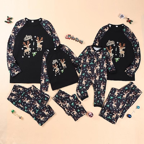 

Famille Noël Pyjamas Graphic Intérieur Imprimer Noir manche longue Tenues maman et moi Actif Tenues assorties