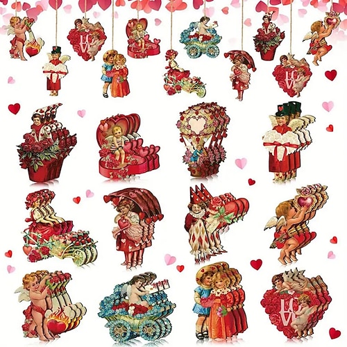 

24pcs Creative Vintage Style Valentine's Day Car Pattern Wooden Hanging Ornaments Party Decor Holiday Supplies Tree Decorations Yard Decoration Holiday Arrangement Garden Decor