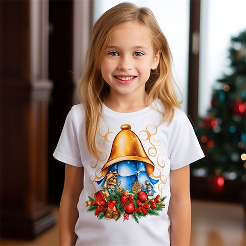 

navidad chica 3d camiseta falda manga corta 3d estampado verano primavera activo moda lindo poliéster niños 3-12 años al aire libre casual diario ajuste regular