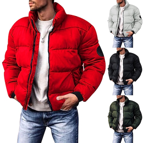 

Men's Winter Coat Winter Jacket Puffer Jacket Cardigan Pocket Zipper Pocket Going out Casual Daily Hiking Windproof Warm Winter Pure Color Black Red Light Grey Army Green Puffer Jacket