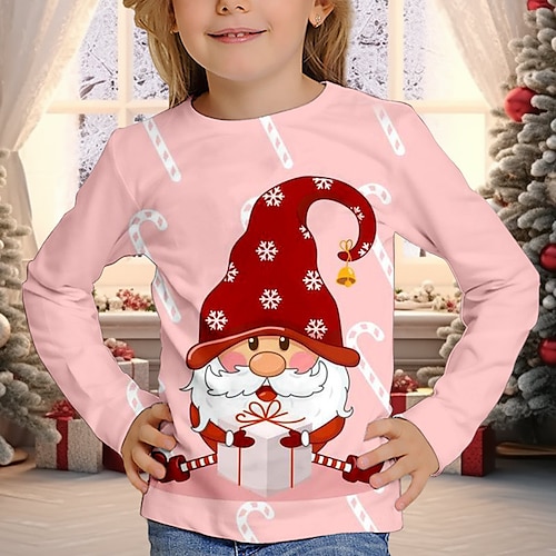 

Navidad Chica 3D Papá Noel Camiseta Camisa Rosa Manga Larga Impresión 3D Otoño Invierno Activo Moda Estilo lindo Poliéster Niños 3-12 años Cuello Barco Exterior Casual Diario Ajuste regular