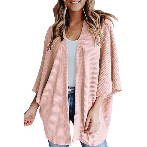 

Women's Cardigan V Neck Waffle Knit Polyester Knitted Fall Winter Regular Outdoor Daily Going out Fashion Streetwear Casual 3/4 Length Sleeve Solid Color Black White Pink S M L