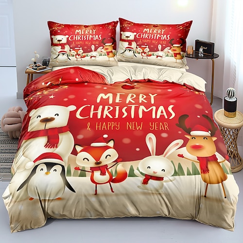 

Christmas Xmas Santa Claus Bedding Set Duvet Cover Set, 3 Pieces Comforter Cover With Zipper Closure Soft Microfiber Festival Bedding Gifts Christmas Decoration For Home